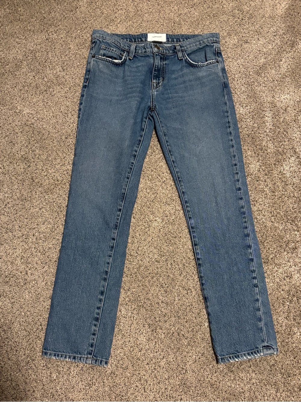 Current/Elliott Classic Straight-Leg Jeans in Medium Blue Denim